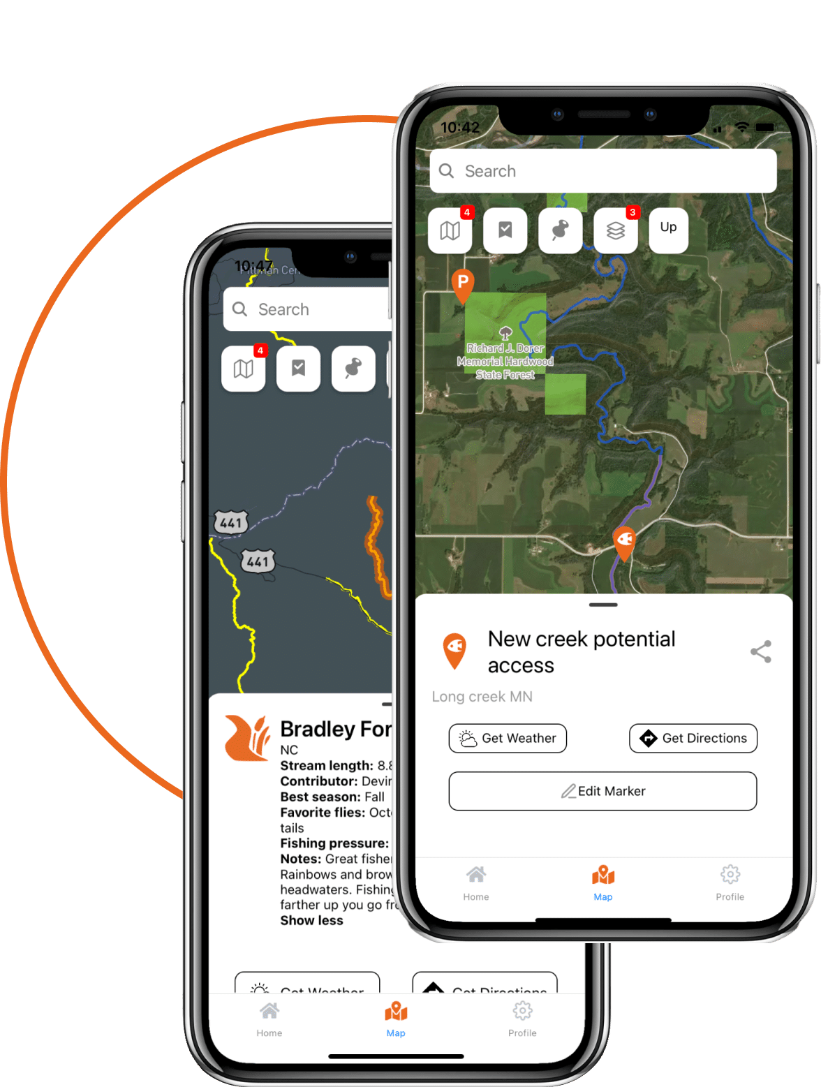 FlyFishFinder App Store listing with screenshots and Editors Choice badge